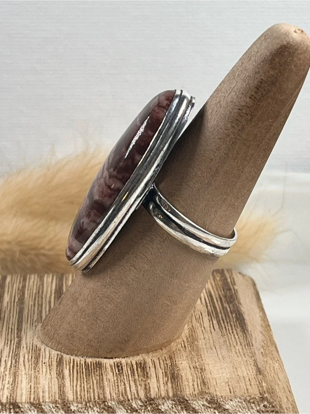 925 Sterling Silver Overlay Coconut Jasper Gemstone Size 7.5